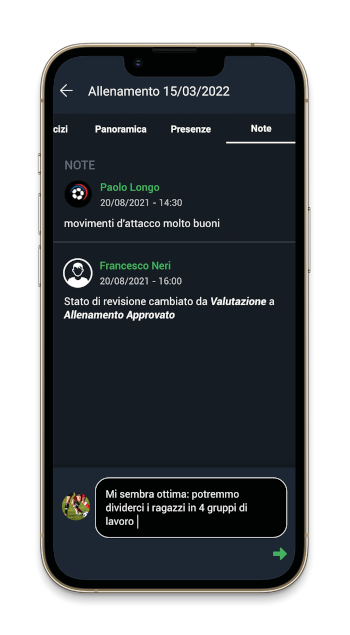 Note e condivisione allenamento su YouCoachApp