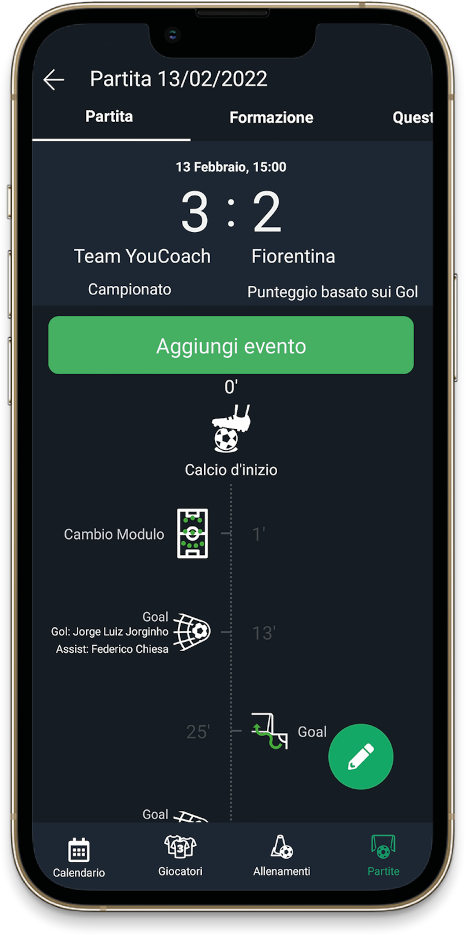 Cronistoria eventi partita YouCoachApp