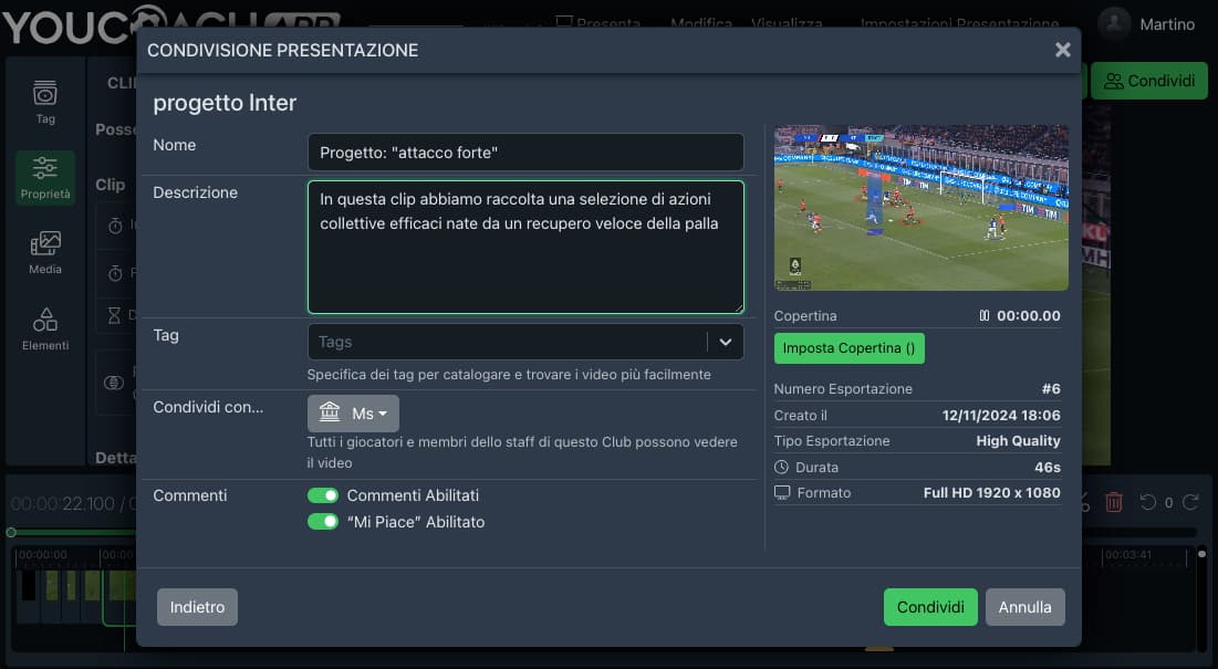 scegliere di condividere le tue presentazioni privatamente con i membri del tuo staff e i giocatori, oppure generare un link scegliere di condividere le tue presentazioni privatamente con i membri del tuo staff e i giocatori, oppure generare un link