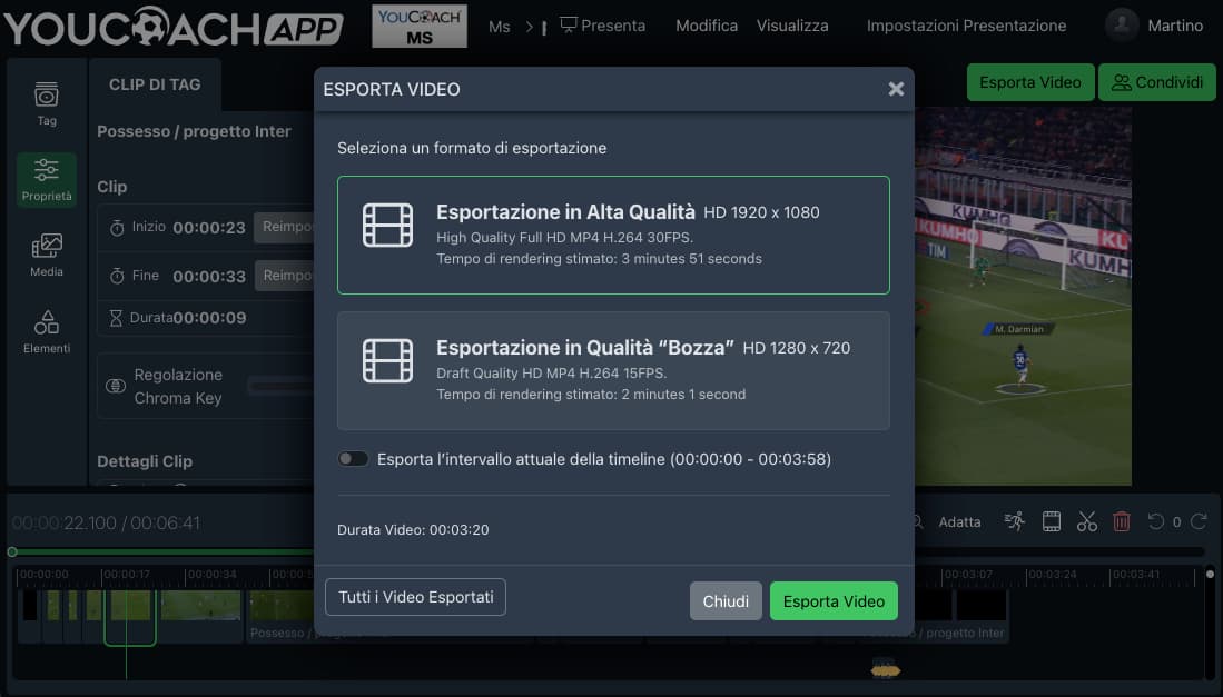 Esporta video per scaricarlo sul tuo dispositivo e scegli la qualità della risoluzione. Esporta video per scaricarlo sul tuo dispositivo e scegli la qualità della risoluzione.