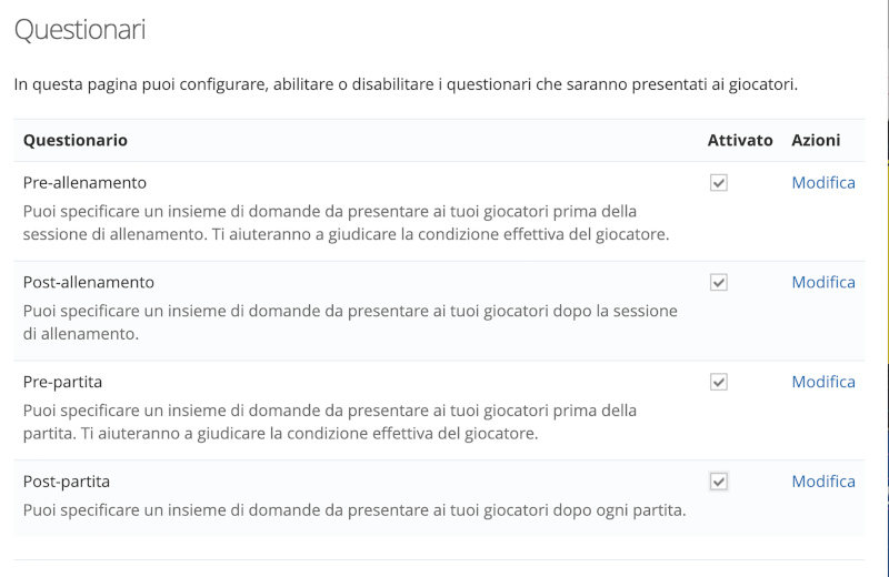 Questionari prepartita YouCoachApp